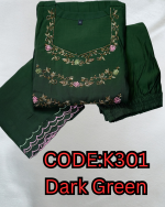 MUL CHANDERIFABRIC PARTY WEAR 3PCS KURTIES (DARK GREEN COD: K301 )