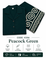 PREMIUM FLAX COTTON ELEGANT A-LINE DRESS ( PEACOCK GREEN : K 306 )
